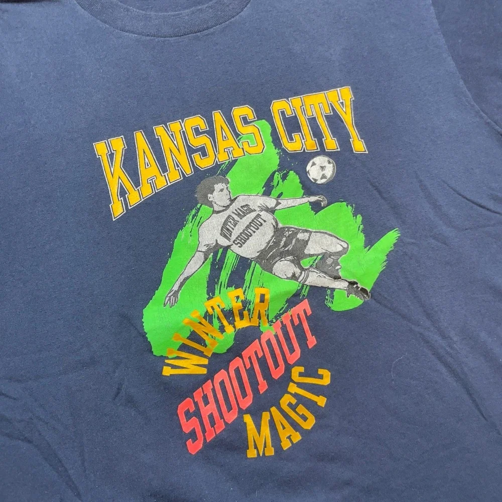 VTG 80s 90s‎ Kansas City Winter Shootout Magic Soccer T-Shirt XL USA Faded Navy